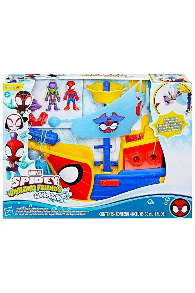 Spidey and his Amazing Friends Marvel Water-Webs Webs Ahoy Bubble Pirate Ship 3-Inch Action Figures & Boat Playset G0666