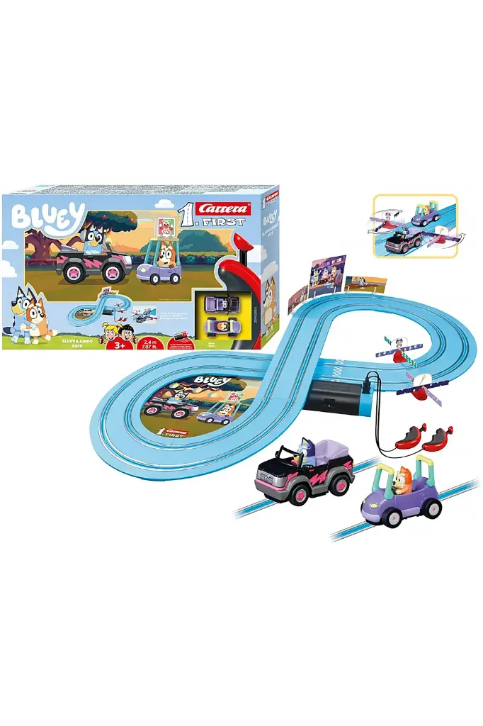 Carrera Bluey & Bingo Race 2.4 m Race Track Set I 2 Remote Controlled Vehicles with Bluey and Bingo 63054