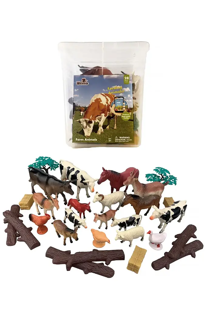 Wenno 28 Pcs Farm Animals in Square Bucket D6812