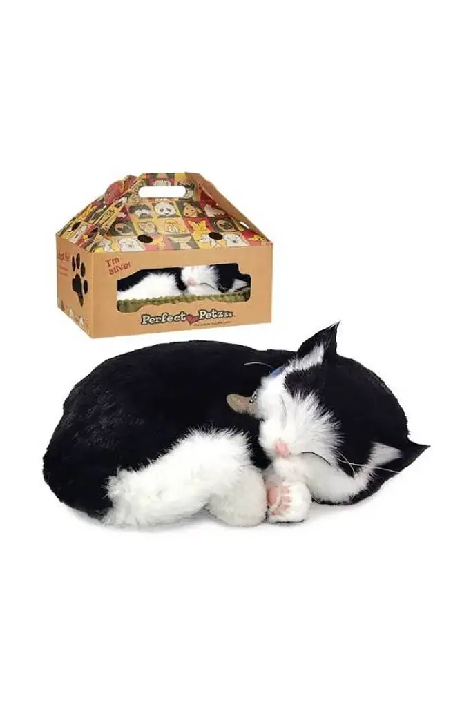 Perfect Petzzz  Sleeping Toy Cat Black & White Shorthair XP9206