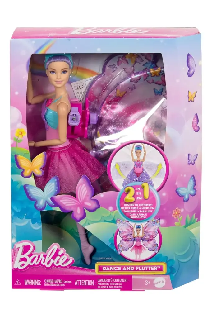 Mattel Barbie Dance And Flutter Doll With 2-in-1 Transformation From Dancer To Butterfly, Purple Hair HXJ10
