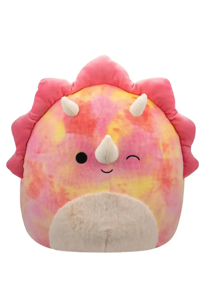 Squishmallows Trinity The Winking Pink Tie-Dye Triceratops with Fuzzy Belly CR05478