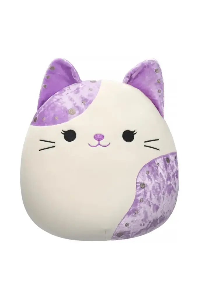Squishmallows 12-Inch Rune The White Velvet Cat with Purple Ears Medium Plush CR05649