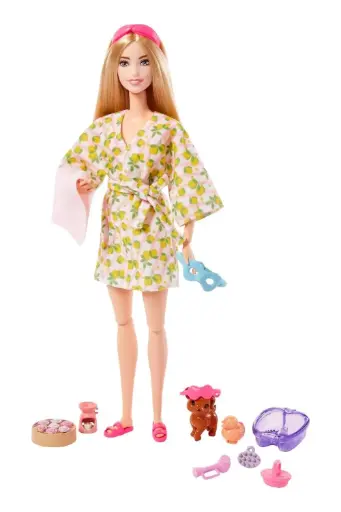 [GRLSAQCHKT90] Barbie Self-Care Doll in Lemon Bathrobe w/ Puppy & Accessories HKT90