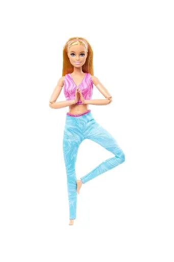 [GRLSAQCHRH27] Barbie Made to Move Fashion Doll w/ Blonde Hair Wearing Removable Pink Sports Top & Blue Yoga Pants HRH27