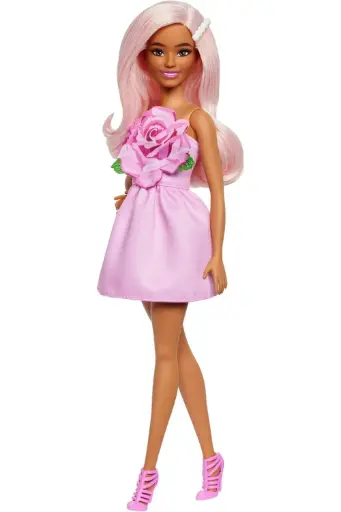 [GRLSAQCHYT94] Barbie Fashionistas Fashionable Doll in Light Pink Mini Strapless Outfit with Large Pink Rose  HYT94